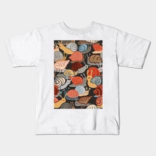 Snail Trail - repeat pattern of funny snails on dark brown Kids T-Shirt